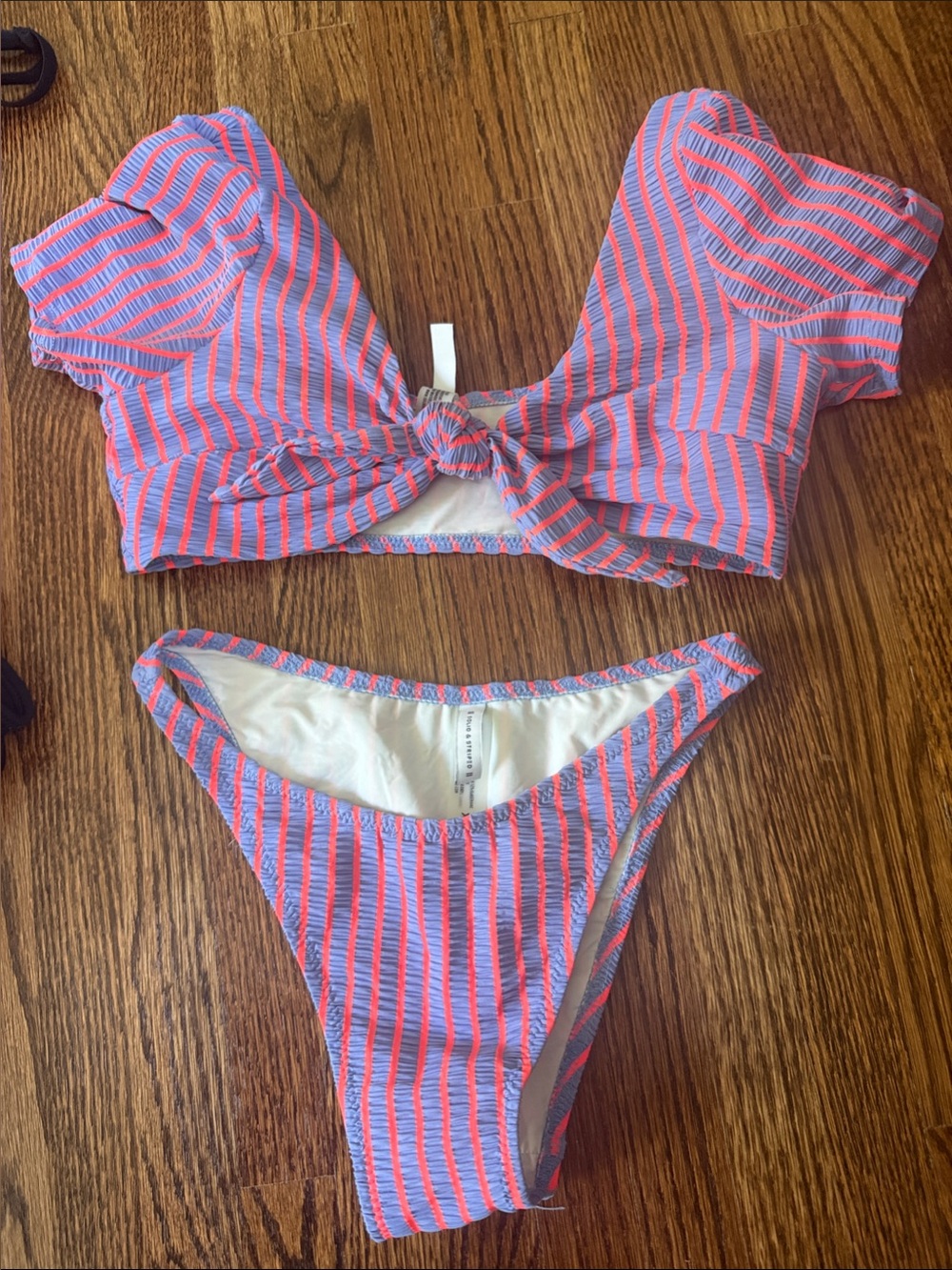 Solid & Striped Knot Front Bikini SET - striped size XS